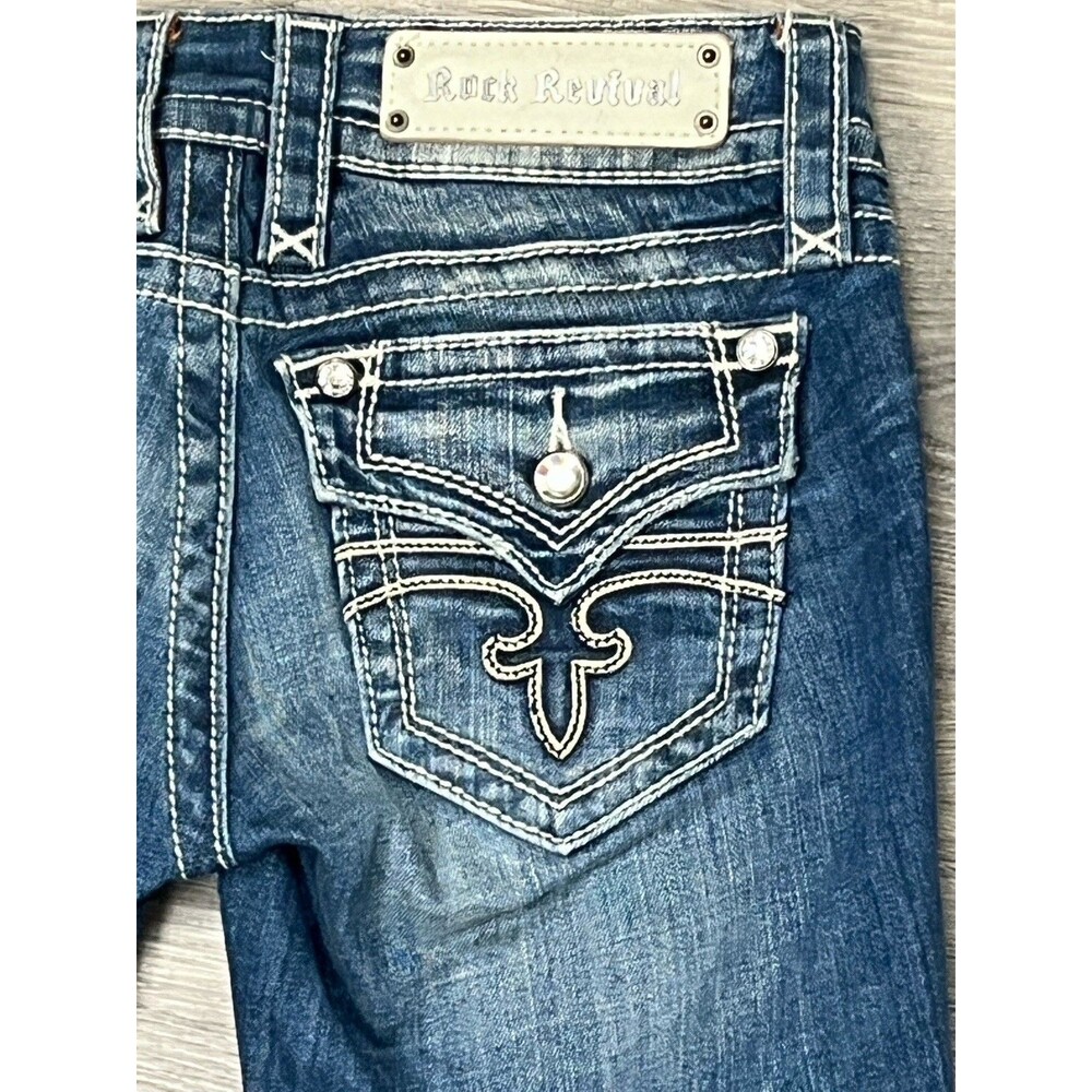 Rock‎ Revival Low Rise Jeans 26 Rhinestone Flap Pocket Y2K Celine Capri Denim